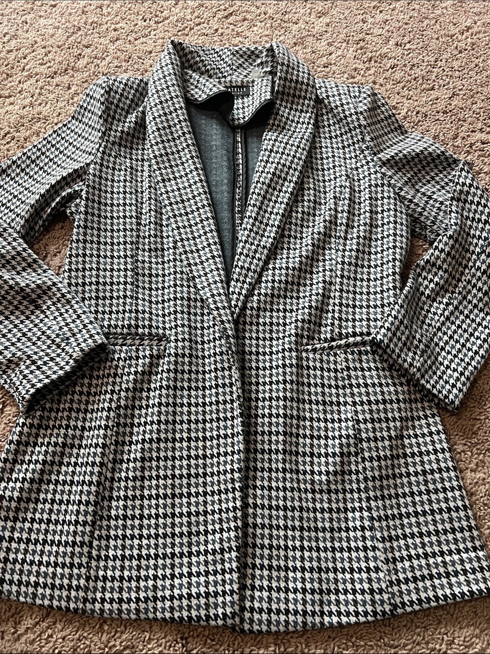 Houndstooth Black/Light Grey w/Teal Women's Open Blazer Coat